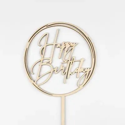 Topper Happy BDay Rnd - Wood 1